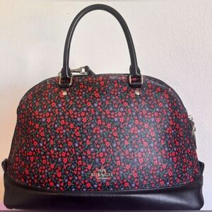 Coach Black Satchel with Red Floral Print